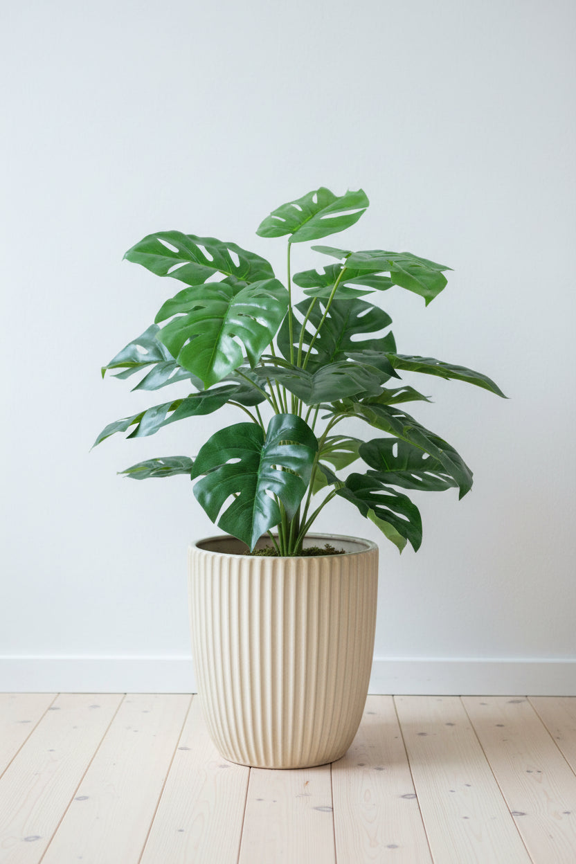 Artificial monstera plant with cut split leaves, 60cm