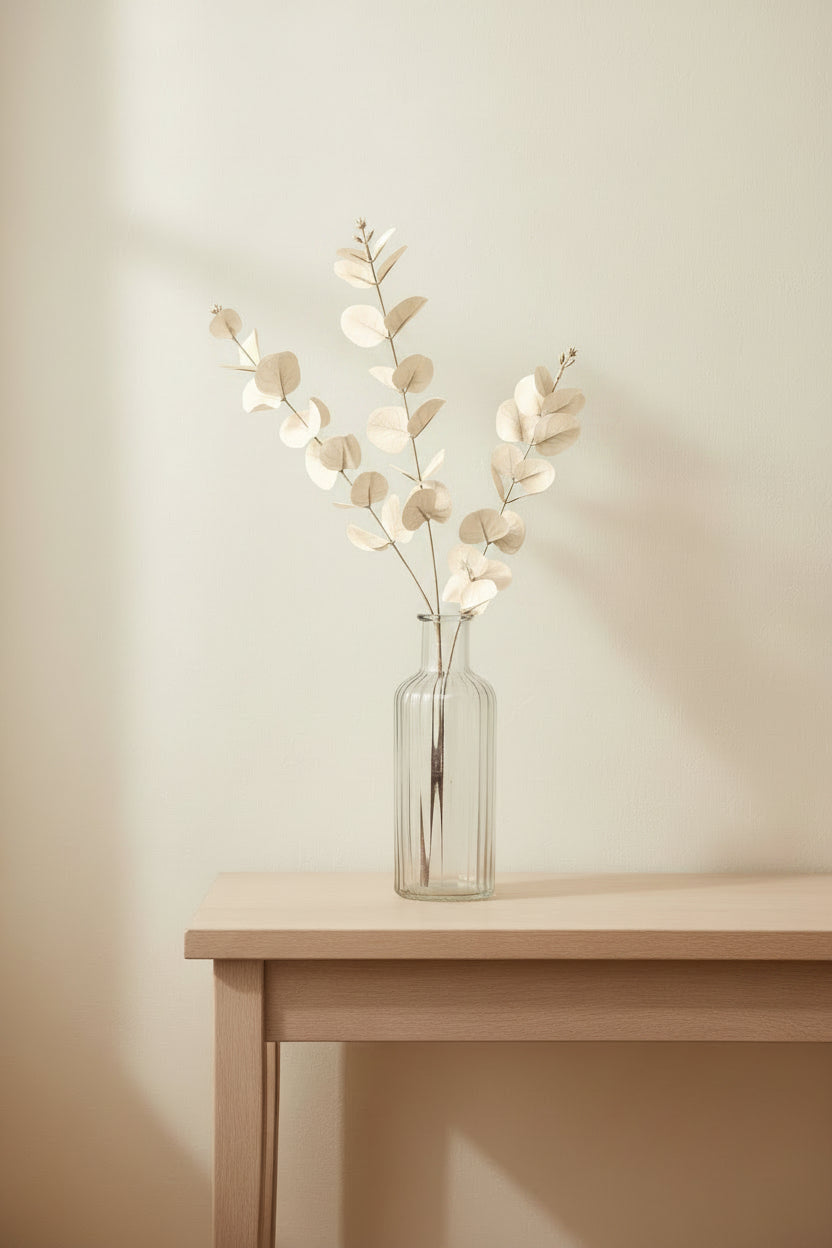 Cream-white artificial eucalyptus stem, 80cm