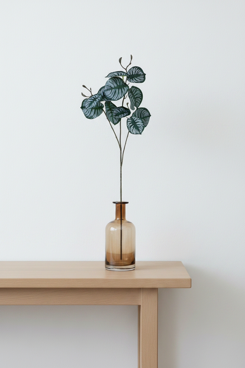 Artificial zebra foliage stem with cream-veined leaves, 70cm